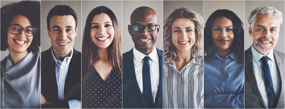 Smiling group of ethnically diverse businessmen and businesswome